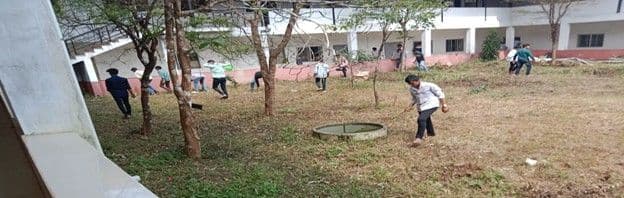 Students cleaning the college campus on Gandhi Jayanti