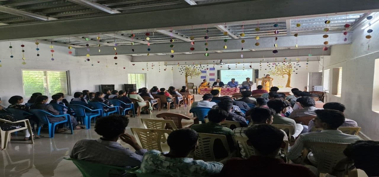 Students in the hall during the Rajyotsava programme